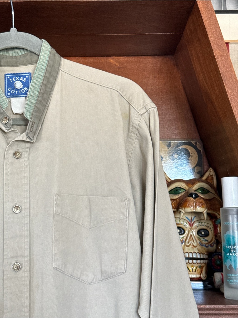 Texas Cotton - Vintage Button Down Shirt - Sand - Men’s xL
